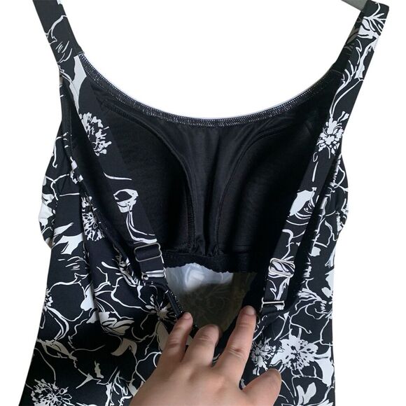 LANDS END Swim Tankini Top Womens Size 10 Floral Black White Padded Modest Sun - Picture 5 of 11